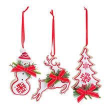 Load image into Gallery viewer, Nordic Snowflake Character Tree Ornament with Pine Bow Accent (Set of 6)