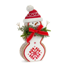 Load image into Gallery viewer, Nordic Snowflake Snowman Figurine with Pine Bow Accent (Set of 2)