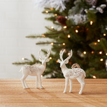 Load image into Gallery viewer, Modern White Deer Ornament with Raised Pine Design (Set of 6)