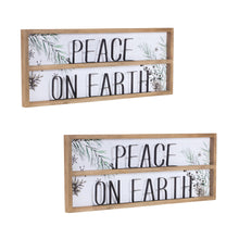 Load image into Gallery viewer, Wood Framed Peace on Earth Sign with Pine Painting (Set of 2)