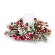 Load image into Gallery viewer, Iced Winter Pine and Berry Candle Ring (Set of 6)