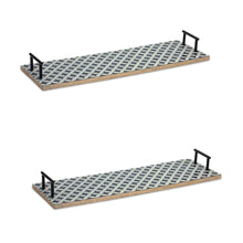 Load image into Gallery viewer, Mango Wood Tray with Geometric Design and Metal Handle Accents (Set of 2)