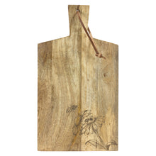Load image into Gallery viewer, Natural Mango Wood Cutting Board with Etched Floral and Bee Design (Set of 2)