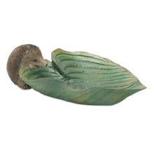 Load image into Gallery viewer, Garden Leaf Bird Bath with Hedgehog Accent (Set of 2)