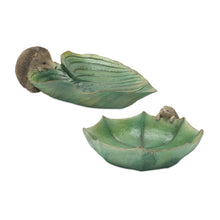 Load image into Gallery viewer, Garden Leaf Bird Bath with Hedgehog Accent (Set of 2)