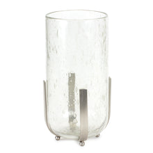 Load image into Gallery viewer, Bubbled Glass Vase Candle Hurricane with Metal Stand