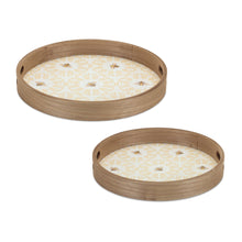 Load image into Gallery viewer, Round Bumble Bee Tray with Natural Wooden Accents (Set of 2)
