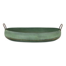 Load image into Gallery viewer, Metal Oval Tray Platner with Distressed Green Finish (Set of 2)