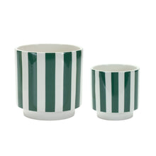 Load image into Gallery viewer, Green and White Striped Planter (Set of 2)