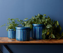 Load image into Gallery viewer, Blue Etched Terra Cotta Pot Planter (Set of 3)