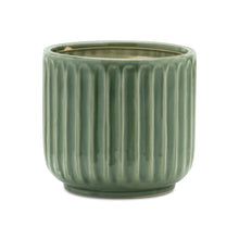 Load image into Gallery viewer, Green Ribbed Terra Cotta Pot Planter (Set of 3)