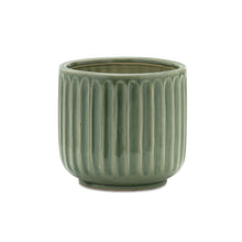 Load image into Gallery viewer, Green Ribbed Terra Cotta Pot Planter (Set of 3)