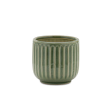 Load image into Gallery viewer, Green Ribbed Terra Cotta Pot Planter (Set of 3)