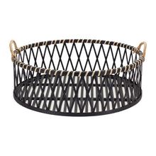 Load image into Gallery viewer, Round Woven Bamboo Trays with Rattan Handle Accent (Set of 2)
