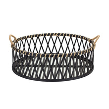 Load image into Gallery viewer, Round Woven Bamboo Trays with Rattan Handle Accent (Set of 2)