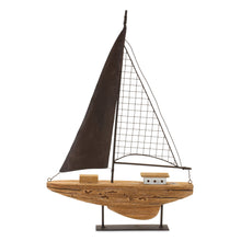 Load image into Gallery viewer, Natural Paulownia Wood Sailboat Sculpture with Metal Accents (Set of 2)'