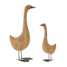 Load image into Gallery viewer, Natural Fir Wood Goose Figurine with Rustic Metal Accents (Set of 2)