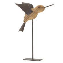 Load image into Gallery viewer, Natural Fir Wood Bird Figurine with Rustic Metal Accents (Set of 2)