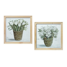 Load image into Gallery viewer, Wood Framed Floral Basket Print (Set of 2) 17"SQ Wood/Glass