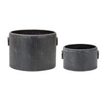 Load image into Gallery viewer, Round Distressed Metal Planter with Handles (Set of 2)