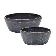 Load image into Gallery viewer, Round Distressed Metal Planter with Gold Accent (Set of 2)