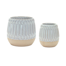 Load image into Gallery viewer, Ribbed Porcelain Vase with Two Tone Design (Set of 2)