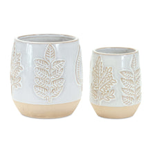 Load image into Gallery viewer, Two Tone Porcelain Planter with Leaf Design (Set of 2)