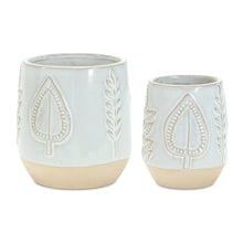 Load image into Gallery viewer, Two Tone Porcelain Planter with Leaf Design (Set of 2)