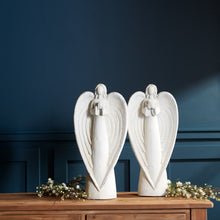 Load image into Gallery viewer, Stone Garden Angel Statue with Bird Accent (Set of 2)