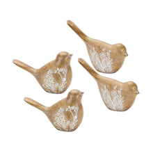 Load image into Gallery viewer, Floral Etched Bird Figurine with Wood Grain Design (Set of 4)