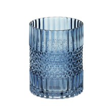 Load image into Gallery viewer, Blue Ribbed Glass Vase or Candle Holder 8"H