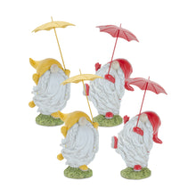 Load image into Gallery viewer, Whimsical Dancing Garden Gnome Figurine with Umbrella (Set of 2)