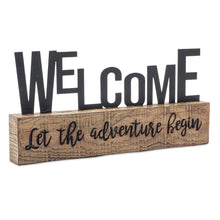 Load image into Gallery viewer, Explore and Welcome Tabletop Sentiment Sign (Set of 2)
