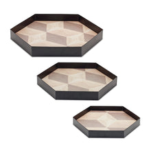 Load image into Gallery viewer, Geometric Wooden Tray with Metal Accent (Set of 3)