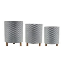 Load image into Gallery viewer, Iron Metal Planter with Geometric Design and Wood Legs (Set of 3)