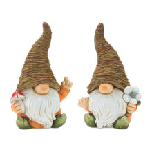 Load image into Gallery viewer, Distressed Garden Gnome Statue with Mushroom and Flower Accent (Set of 2)