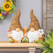 Load image into Gallery viewer, Distressed Garden Gnome Statue with Mushroom and Flower Accent (Set of 2)