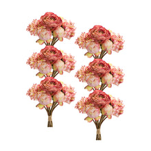 Load image into Gallery viewer, Coral Pink Peony and Hydrangea Flower Bouquet (Set of 6)