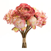 Load image into Gallery viewer, Coral Pink Peony and Hydrangea Flower Bouquet (Set of 6)