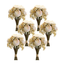 Load image into Gallery viewer, Ivory White Peony and Hydrangea Flower Bouquet (Set of 6)