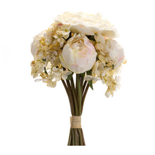 Load image into Gallery viewer, Ivory White Peony and Hydrangea Flower Bouquet (Set of 6)