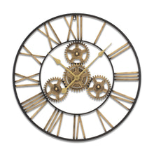 Load image into Gallery viewer, Industrial Iron Gears Wall Clock with Roman Numerals 23.75"D