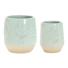 Load image into Gallery viewer, Two-Tone Porcealin Planter with Leaf Design (Set of 2)