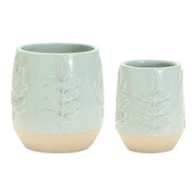 Load image into Gallery viewer, Two-Tone Porcealin Planter with Leaf Design (Set of 2)