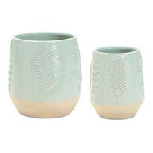 Load image into Gallery viewer, Two-Tone Porcealin Planter with Leaf Design (Set of 2)