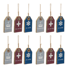 Load image into Gallery viewer, Wood Ski Tag Ornament (Set of 12)