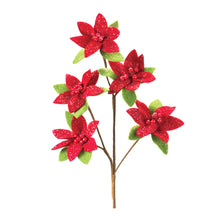 Load image into Gallery viewer, Glittered Poinsettia Flower Spray (Set of 6)