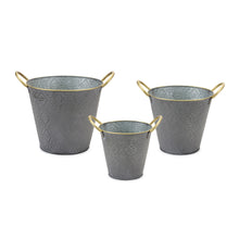 Load image into Gallery viewer, Metal Aztec Pail Planter (Set of 3)