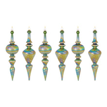 Load image into Gallery viewer, Irredescent Glass Finial Drop Ornament (Set of 6)