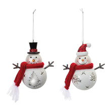 Load image into Gallery viewer, Glittered Glass Snowman Ornament (Set of 6)